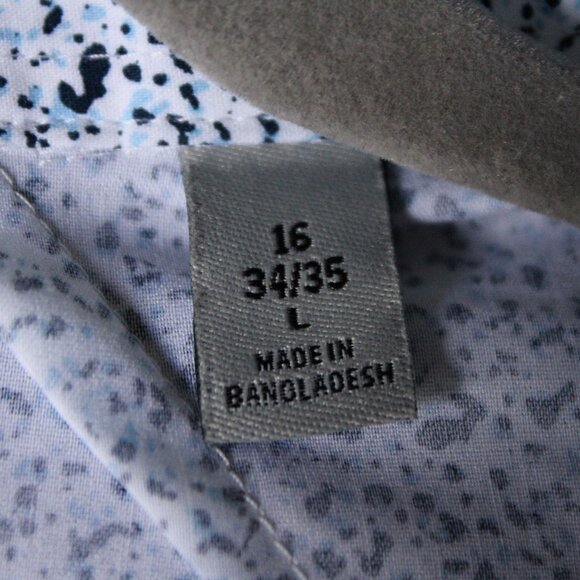 Reaction Kenneth Cole Long Sleeve Button Up White Blue Splatter Slim Fit Large - Picture 7 of 9